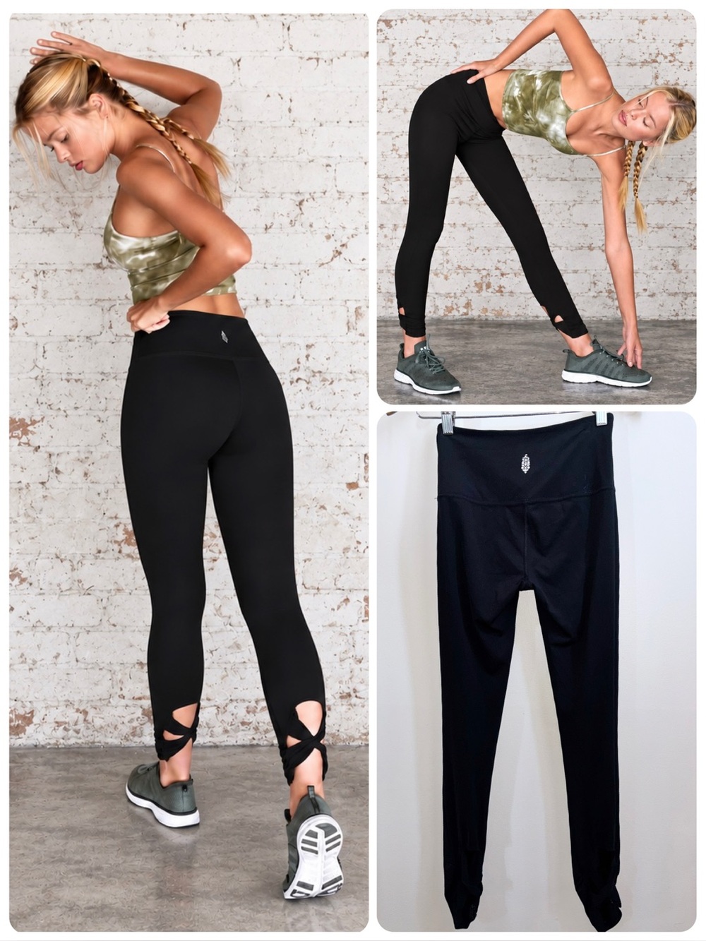 Free People Movement Gemini Leggings Black Cut Out Criss Cross Ankle Size XS